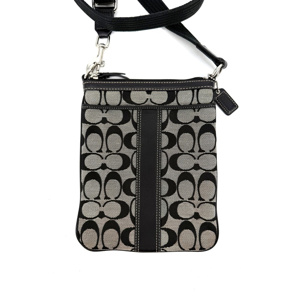 Coach Signature Jacquard North South Swingpack Crossbody Bag Black Vtg Leather - Picture 1 of 13
